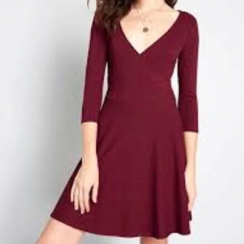 ModCloth Ribbed Burgundy Let’s Keep It Short Mini Dress (XXS)